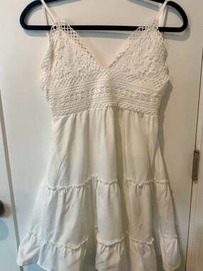 White Lace Tiered Mini Dress Spaghetti Strap Boho